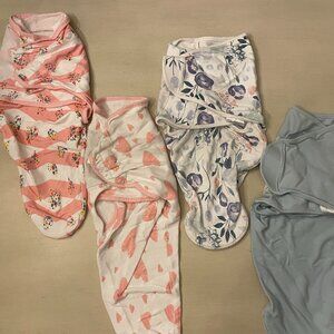 Lot Set of 4 of 0-3m Swaddle Blankets with Velcro
